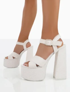 Fashion Content Towelling Chunky Platform Sandal High Heels 6