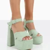 Outlet Content Mint Towelling Chunky Platform Sandal High Heels 6" Heels | Block Heels