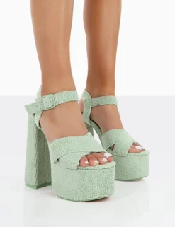 Outlet Content Mint Towelling Chunky Platform Sandal High Heels 6" Heels | Block Heels