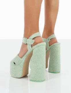Outlet Content Mint Towelling Chunky Platform Sandal High Heels 6" Heels | Block Heels