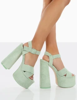 Outlet Content Mint Towelling Chunky Platform Sandal High Heels 6