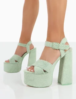 Outlet Content Mint Towelling Chunky Platform Sandal High Heels 6