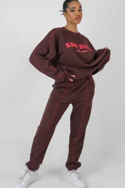 Best Contrast Stitch 90'S Joggers Aubergine Sculpt & Leisure | Kaiia The Label
