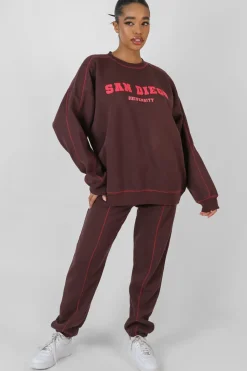 Best Contrast Stitch 90'S Joggers Aubergine Sculpt & Leisure | Kaiia The Label