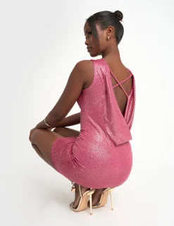 Flash Sale Cowl Drape Back Sequin Mini Dress Hot Pink Sculpt & Leisure | Kaiia The Label