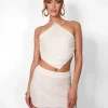 Best Sale Crochet Halter Neck Backless Top Beige Co-ords | Tops