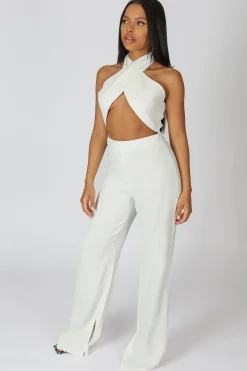 Store Cross Front Halter Wide Leg Jumpsuit Sculpt & Leisure | Kaiia The Label