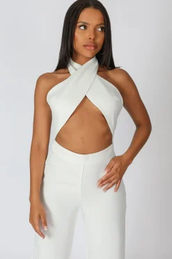 Store Cross Front Halter Wide Leg Jumpsuit Sculpt & Leisure | Kaiia The Label