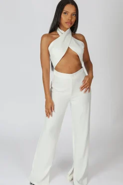 Store Cross Front Halter Wide Leg Jumpsuit Sculpt & Leisure | Kaiia The Label