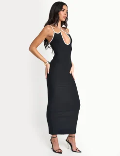 Best Cross Strap Contrast Trim Maxi Dress Black Sculpt & Leisure | Kaiia The Label