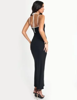 Best Cross Strap Contrast Trim Maxi Dress Black Sculpt & Leisure | Kaiia The Label