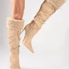 Outlet Crusader Fur Trim Western Inspired Pointed Toe Boots Knee High Boots | Long Boots