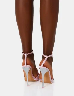 Clearance Crush Satin Flower Diamante Corsage Pointed Court Stiletto Heels Barely There Heels | Court Heels