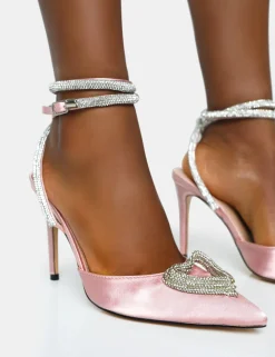 Flash Sale Cupid Baby Satin Diamante Wrap Around Pointed Stiletto Heels Diamante Heels | Pink Heels