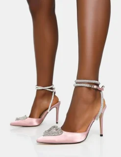Flash Sale Cupid Baby Satin Diamante Wrap Around Pointed Stiletto Heels Diamante Heels | Pink Heels