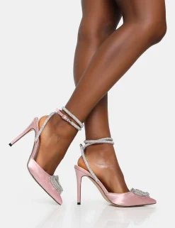 Flash Sale Cupid Baby Satin Diamante Wrap Around Pointed Stiletto Heels Diamante Heels | Pink Heels