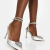 Online Cupid Off White Satin Diamante Heart Wrap Around Court Stiletto Heels Court Heels | Diamante Heels