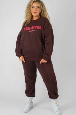Online Curve Contrast Stitch 90'S Joggers Aubergine Curve | Sculpt & Leisure