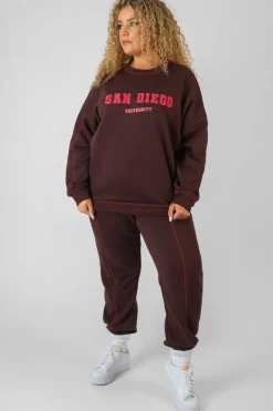 Online Curve Contrast Stitch 90'S Joggers Aubergine Curve | Sculpt & Leisure