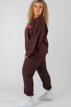 Online Curve Contrast Stitch 90'S Joggers Aubergine Curve | Sculpt & Leisure
