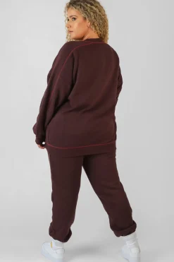 Online Curve Contrast Stitch 90'S Joggers Aubergine Curve | Sculpt & Leisure