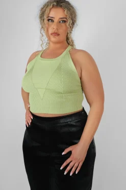 Store Curve High Neck Knitted Racer Crop Top Lime Sculpt & Leisure | Kaiia The Label