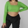 Fashion Curve Long Sleeve Square Neck Crop Top Curve | Sculpt & Leisure