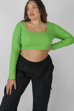 Fashion Curve Long Sleeve Square Neck Crop Top Curve | Sculpt & Leisure