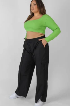 Fashion Curve Long Sleeve Square Neck Crop Top Curve | Sculpt & Leisure