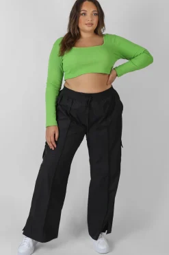 Fashion Curve Long Sleeve Square Neck Crop Top Curve | Sculpt & Leisure
