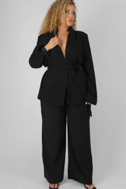 Fashion Curve Premium Tie Waist Wide Leg Trousers Trousers