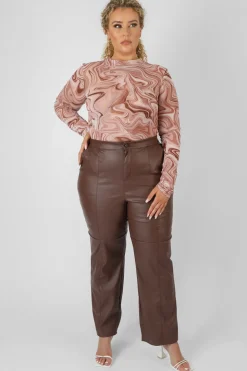 Hot Curve Pu Seam Front Split Detail Trousers Chocolate Curve | Sculpt & Leisure