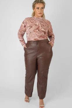Hot Curve Pu Seam Front Split Detail Trousers Chocolate Curve | Sculpt & Leisure