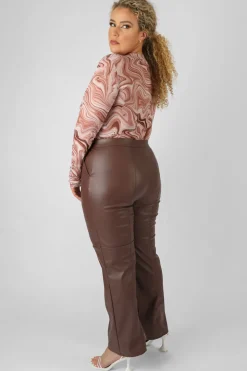 Hot Curve Pu Seam Front Split Detail Trousers Chocolate Curve | Sculpt & Leisure