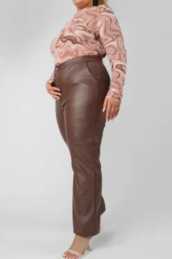 Hot Curve Pu Seam Front Split Detail Trousers Chocolate Curve | Sculpt & Leisure