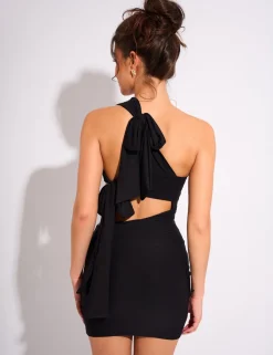 New Cut Out Detail Tie Back Luxe Slinky Mini Dress Dresses