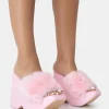 Fashion Cutie Faux Fur Platform Wedge Heels Pink Heels | Wedges