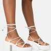 Best Sale Darcy Ecru Pu Strappy Lace Up Square Toe Mid Flatform Heels Strappy Heels | Pink Heels