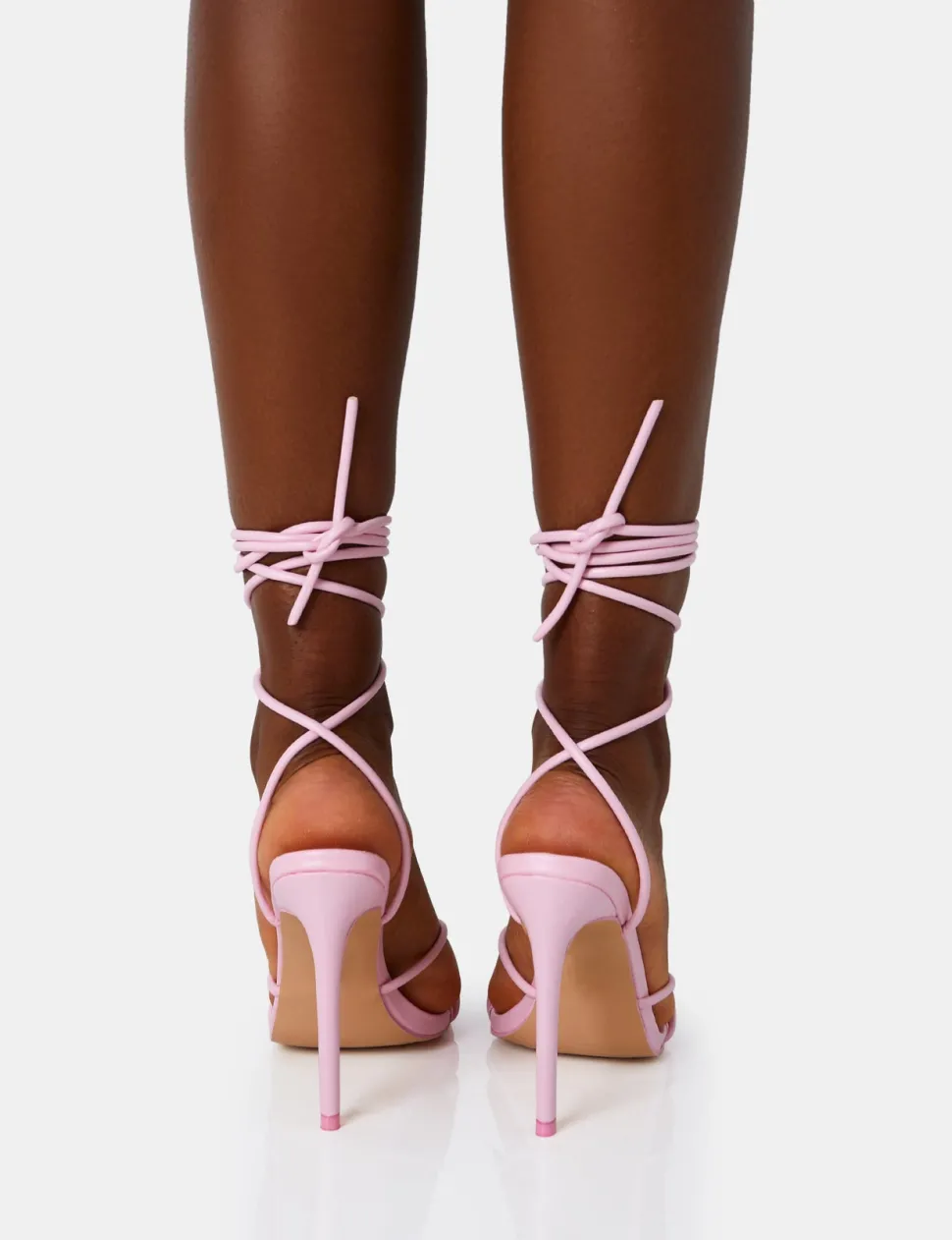 Sale Dax Baby Pu Barely There Lace Up Square Toe Stiletto Heels Barely There Heels | Pink Heels