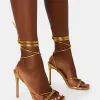 Discount Dax PU Barely There Lace Up Square Toe Stiletto Heels Barely There Heels | Gold Heels