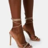 Flash Sale Dax Nude PU Barely There Lace Up Square Toe Stiletto Heels Barely There Heels | Square Toe Heels