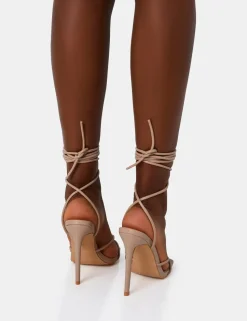 Flash Sale Dax Nude PU Barely There Lace Up Square Toe Stiletto Heels Barely There Heels | Square Toe Heels