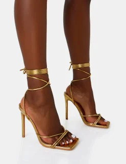 Fashion Dax Wide Fit Pu Barely There Lace Up Square Toe Stiletto Heels Wide Fit Heels | Wide Fit Heels