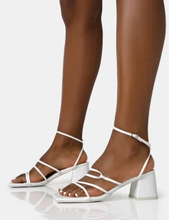 Sale Dayla Pu Strappy Square Toe Block Mid Heel Sandals Strappy Heels | Square Toe Heels
