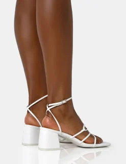 Sale Dayla Pu Strappy Square Toe Block Mid Heel Sandals Strappy Heels | Square Toe Heels
