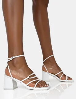 Store Dayla Wide Fit PU Strappy Square Toe Block Mid Heel Sandals Wide Fit Block Heels | Wide Fit Heels