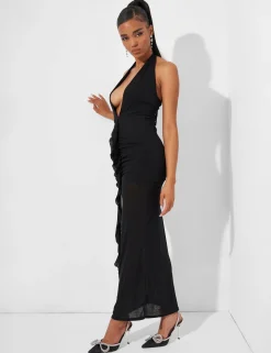 Best Sale Deep Plunge Maxi Dress in Black Dresses