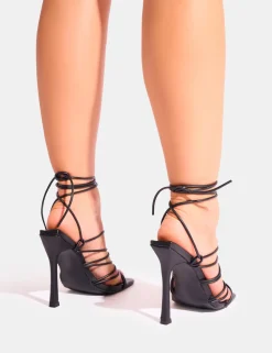 Online Delphini Black Extreme Lace Up Square Toe Heels Gold Heels | Square Toe Heels