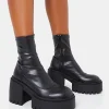 Shop Demeter Black Pu Chunky Heeled Platform Ankle Boots Chunky Boots | Ankle Boots