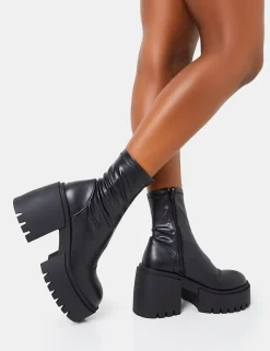 Shop Demeter Black Pu Chunky Heeled Platform Ankle Boots Chunky Boots | Ankle Boots